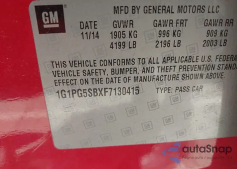 2015 Chevrolet Cruze Ltz из США, поврежденный, VIN 1G1PG5SBXF7130415